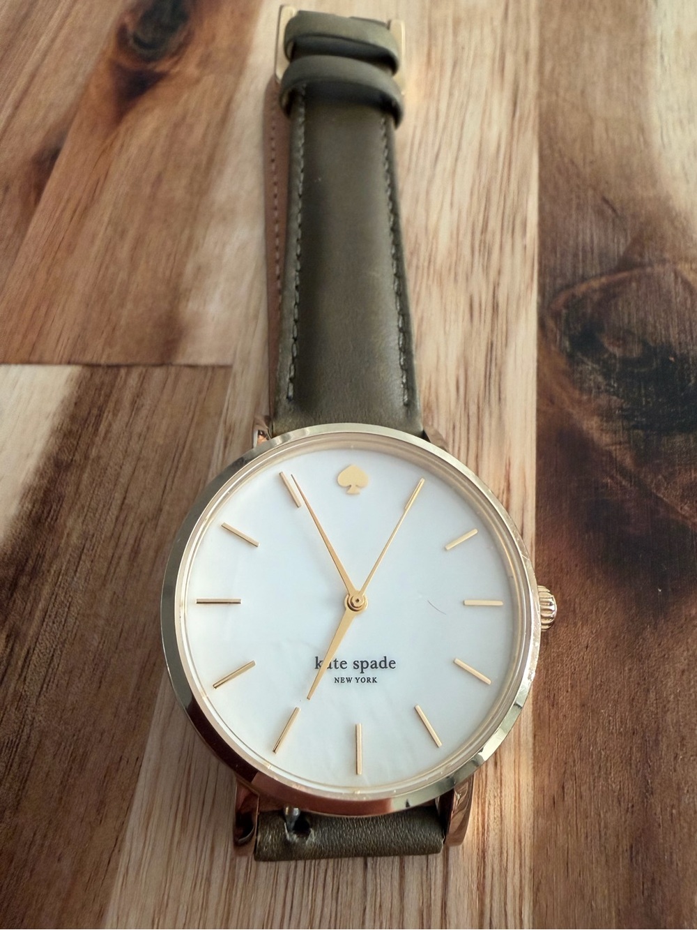 kate spade Gold-Tone Case with Olive Green Leather Strap Watch